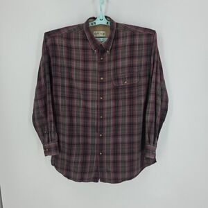 Orvis Men's Red, Black, Green Check Long Sleeve‎ Shirt 100% Cotton Size Large